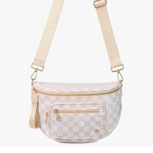 Pink/Beige Checkered Crossbody Bag